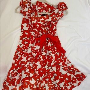 Topshop White Mini Dress with Red Floral Print